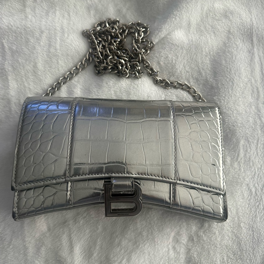 Balenciaga
Hourglass Metallic Moc-Croc Chain Wallet